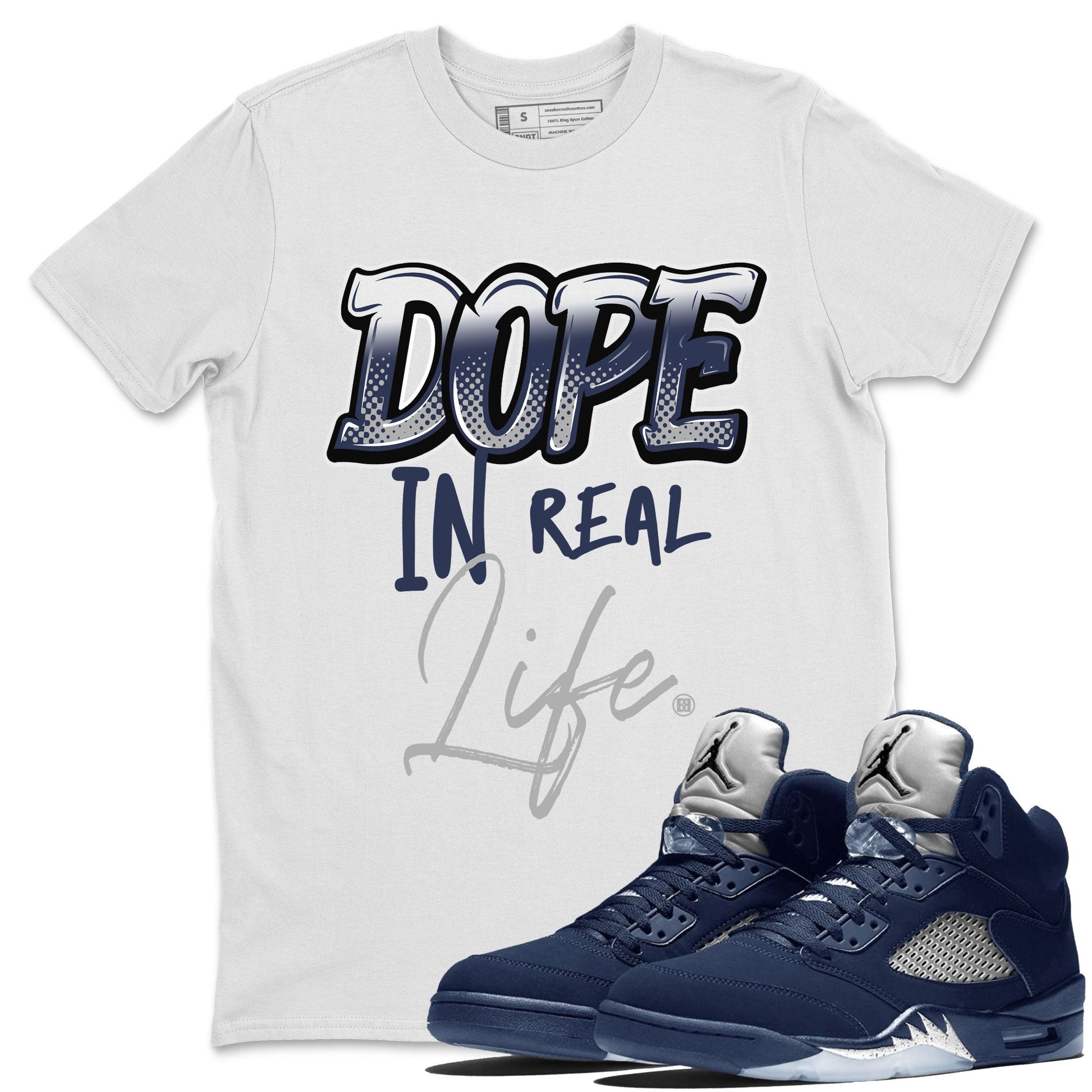Jordan 5 Retro Midnight Navy shirt to match jordans Dope In Real Life sneaker tees Air Jordan 5 Midnight Navy SNRT Sneaker Release Tees Unisex White 1 T-Shirt