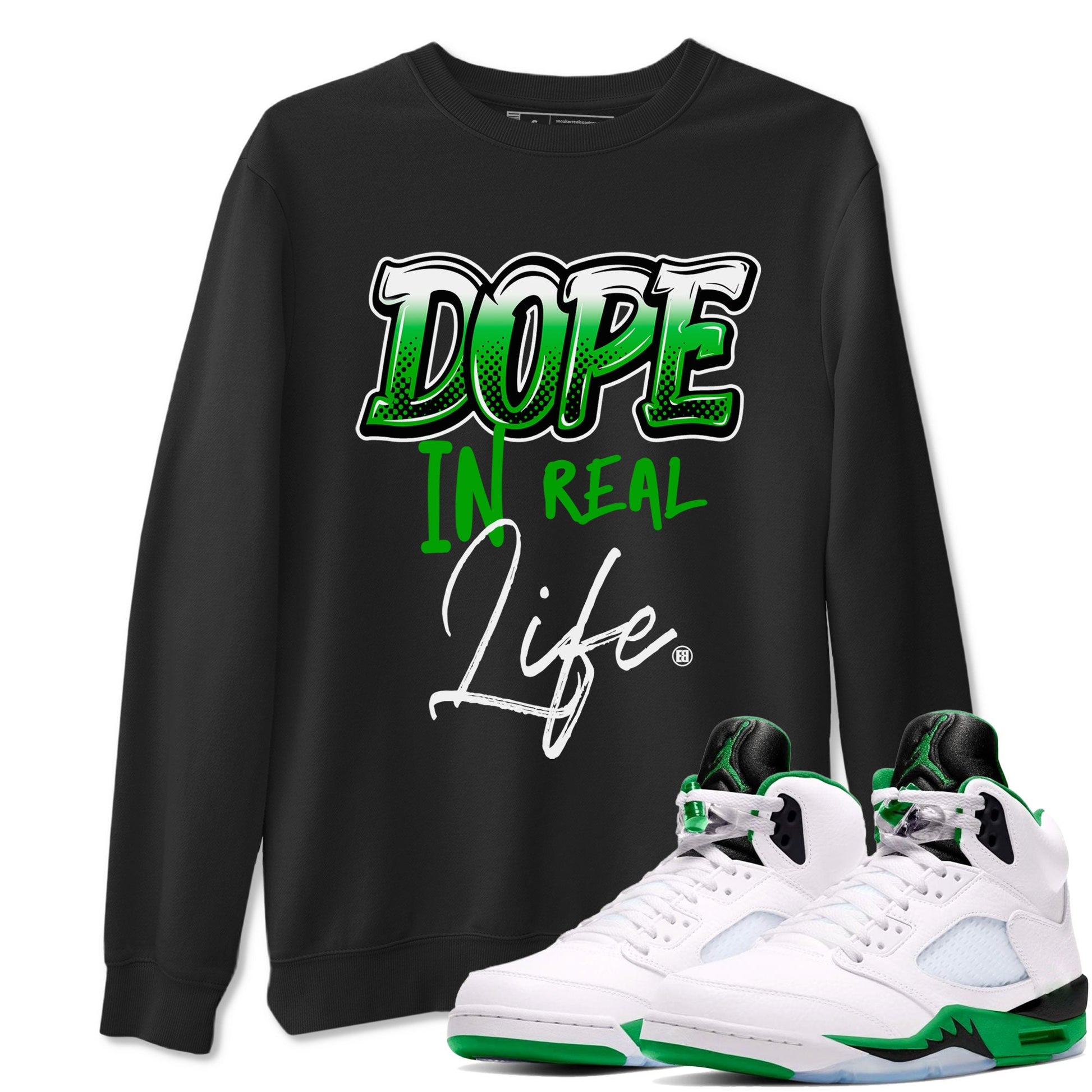 Jordan 5 Retro Lucky Green shirt to match jordans Dope In Real Life sneaker tees 5s Lucky Green SNRT Sneaker Release Tees unisex cotton Black 1 crew neck shirt
