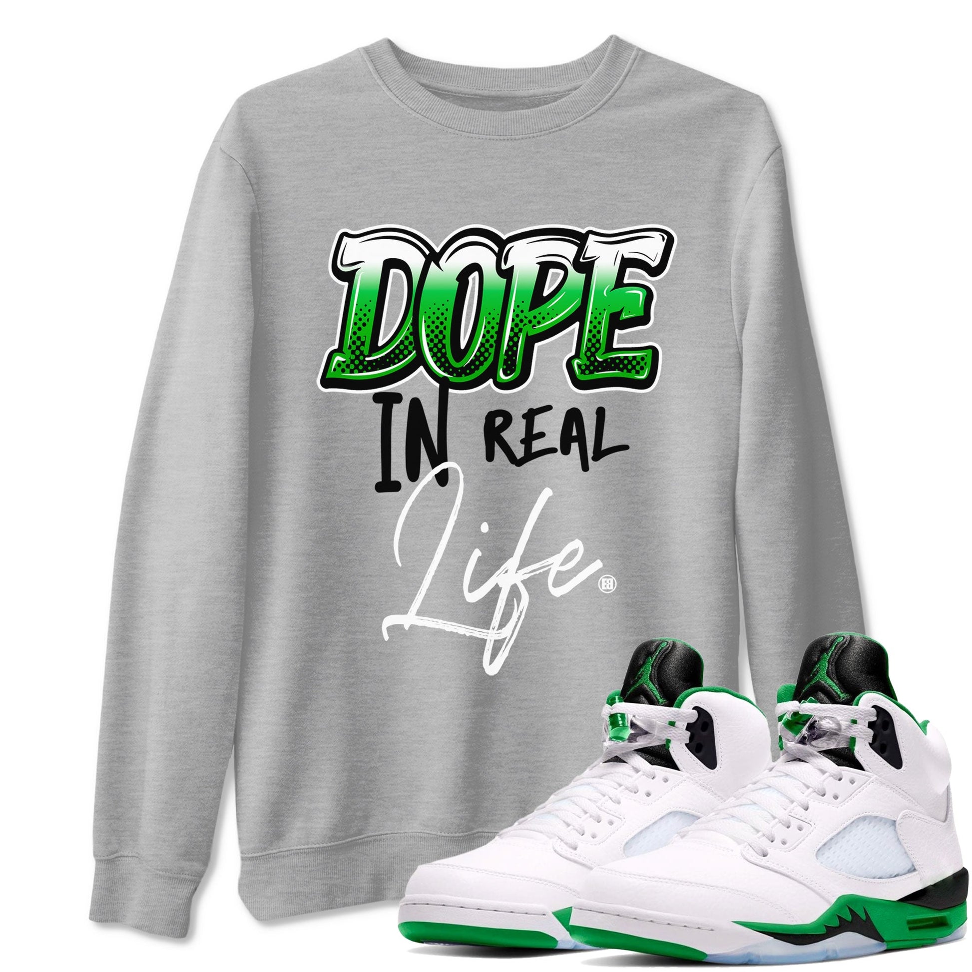 Jordan 5 Retro Lucky Green shirt to match jordans Dope In Real Life sneaker tees 5s Lucky Green SNRT Sneaker Release Tees unisex cotton Heather Grey 1 crew neck shirt