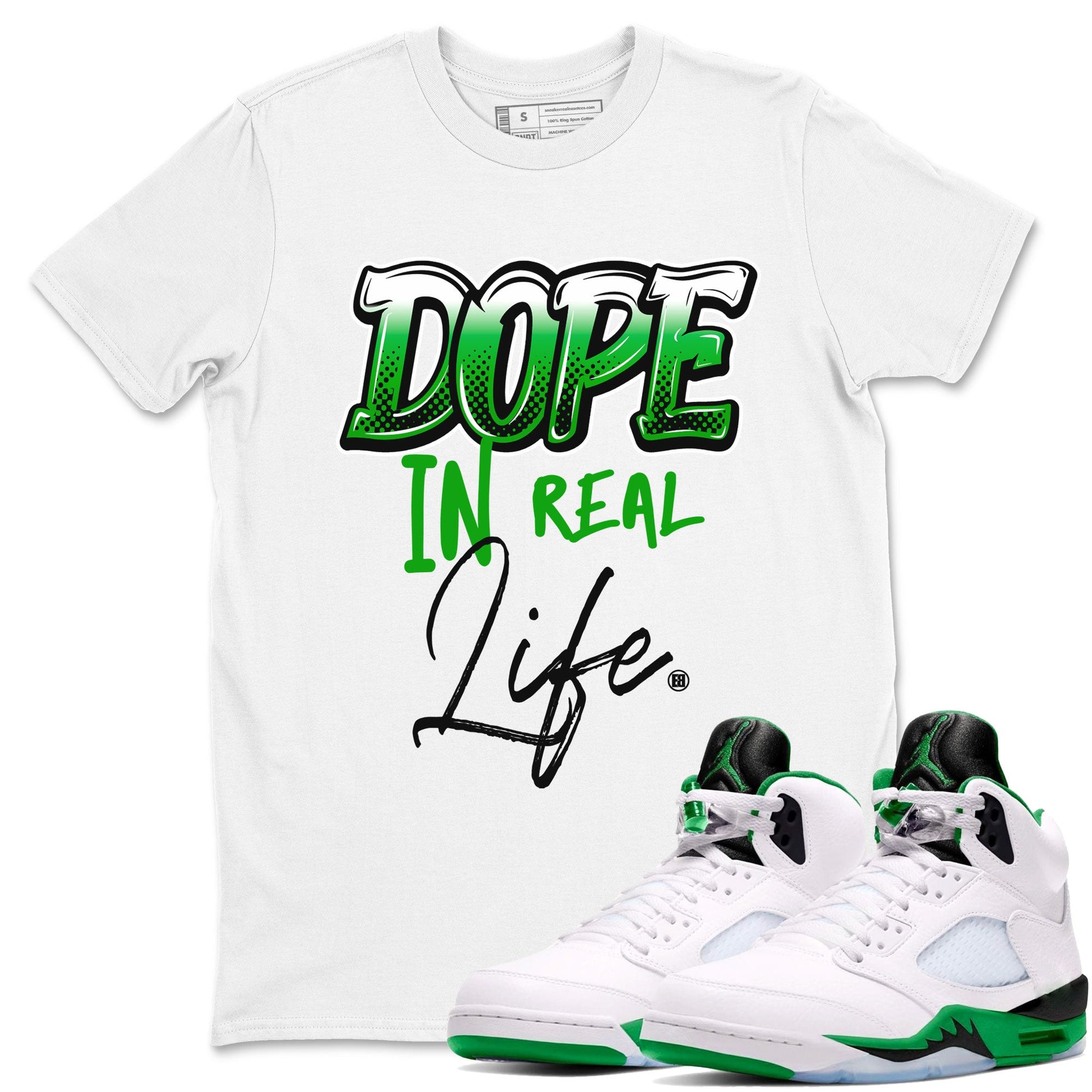 Jordan 5 Retro Lucky Green shirt to match jordans Dope In Real Life sneaker tees 5s Lucky Green SNRT Sneaker Release Tees unisex cotton White 1 crew neck shirt