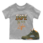 Jordan 5 Olive Shirt To Match Jordans Dope In Real Life Streetwear Fashion Air Jordan 5 Olive SNRT sneaker release tees baby toddler Heather Grey 1 cotton Shirt