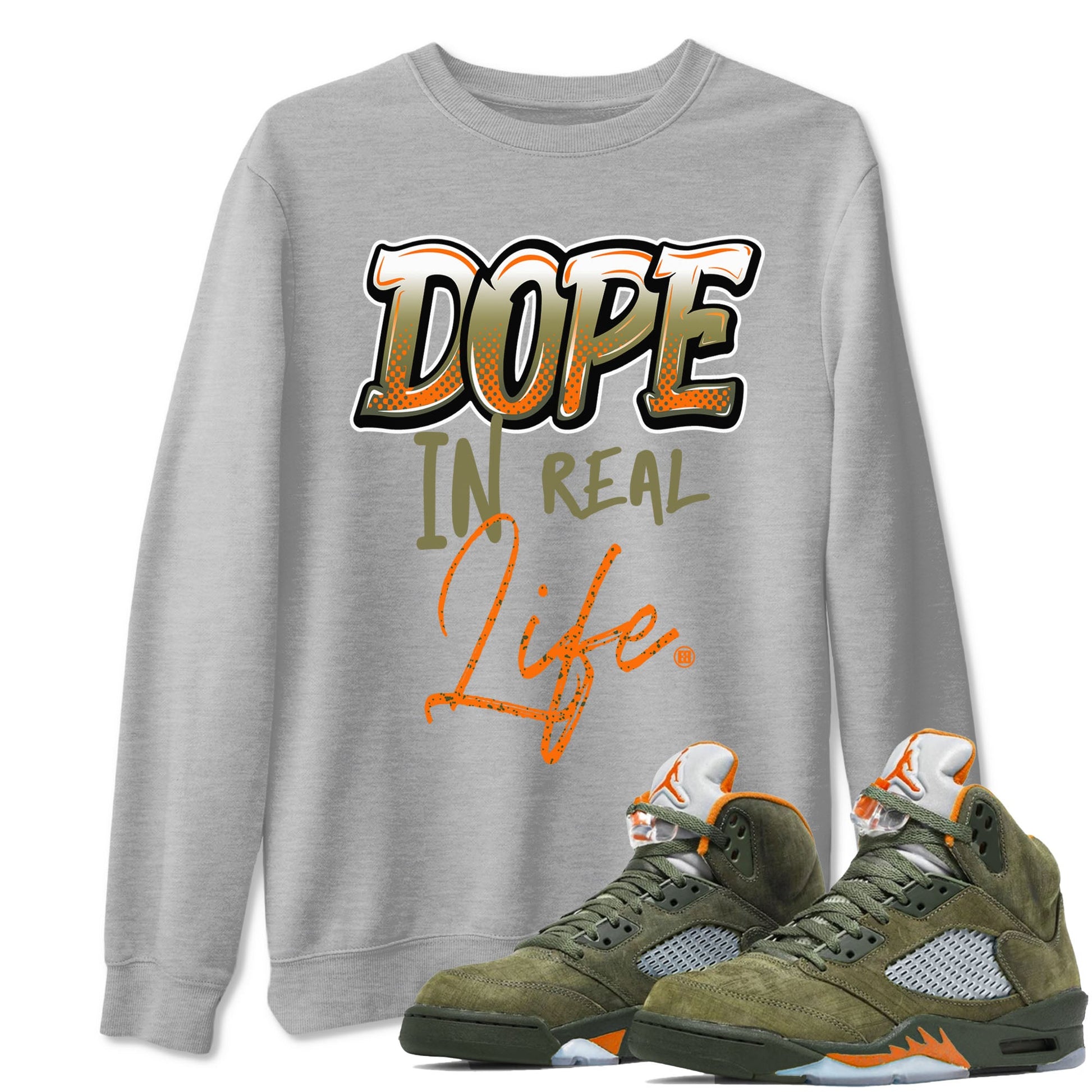 Jordan 5 Olive Shirt To Match Jordans Dope In Real Life Streetwear Fashion Air Jordan 5 Olive SNRT Sneaker Release Tees unisex cotton Heather Grey 1 crew neck shirt
