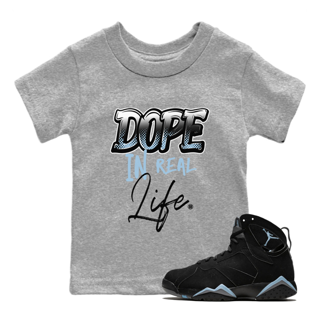 Air Jordan 7 Chambray Sneaker Match Tees Dope In Real Life Sneaker Tees AJ7 Chambray SNRT Sneaker Release Tees Kids Shirts Heather Grey 1