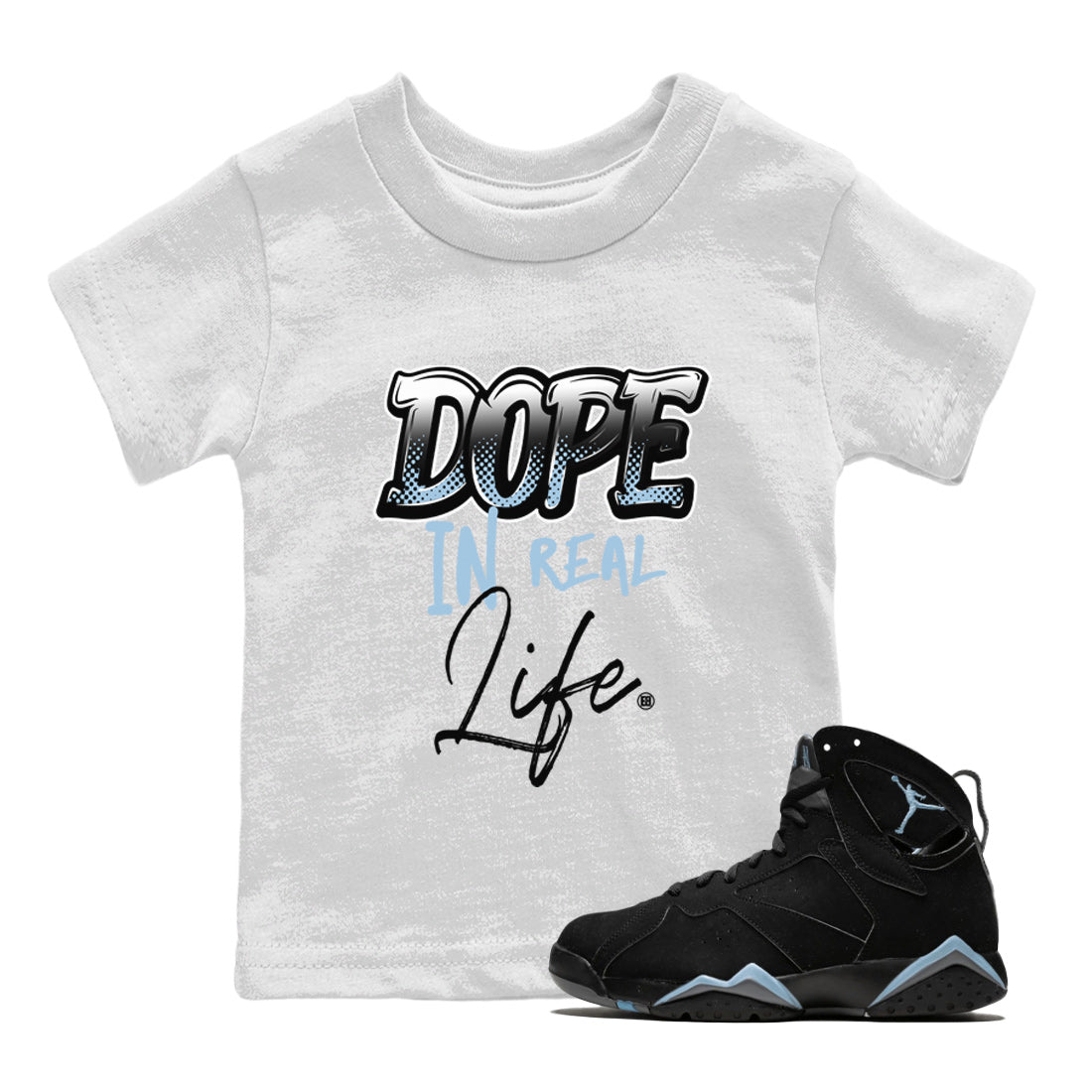 Air Jordan 7 Chambray Sneaker Match Tees Dope In Real Life Sneaker Tees AJ7 Chambray SNRT Sneaker Release Tees Kids Shirts White 1