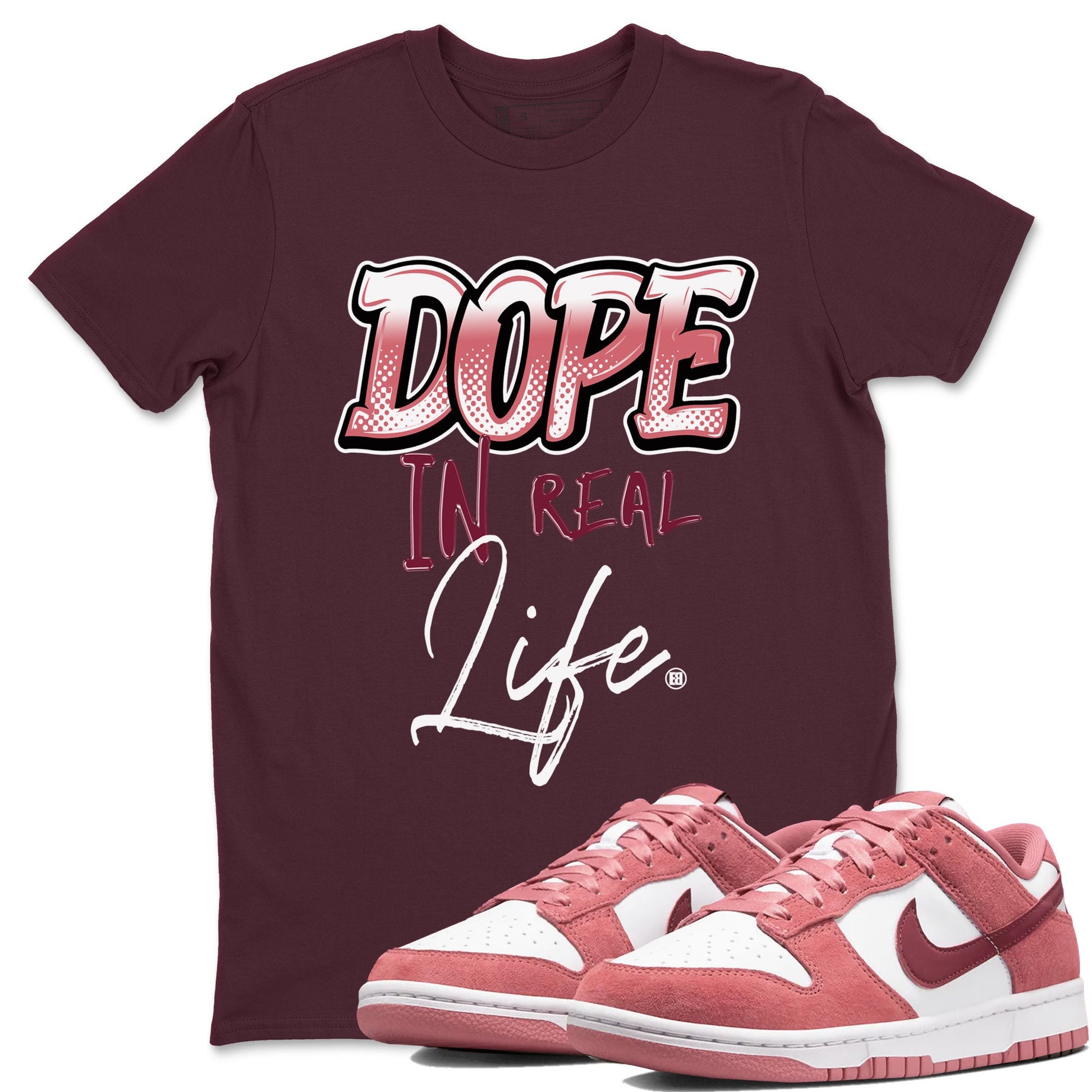 Dunk Low Valentine's Day shirt to match jordans Dope In Real Life sneaker tees Dunk Valentines Day 2024 SNRT Sneaker Tees Casual Crew Neck T-Shirt Unisex Maroon 1 T-Shirt