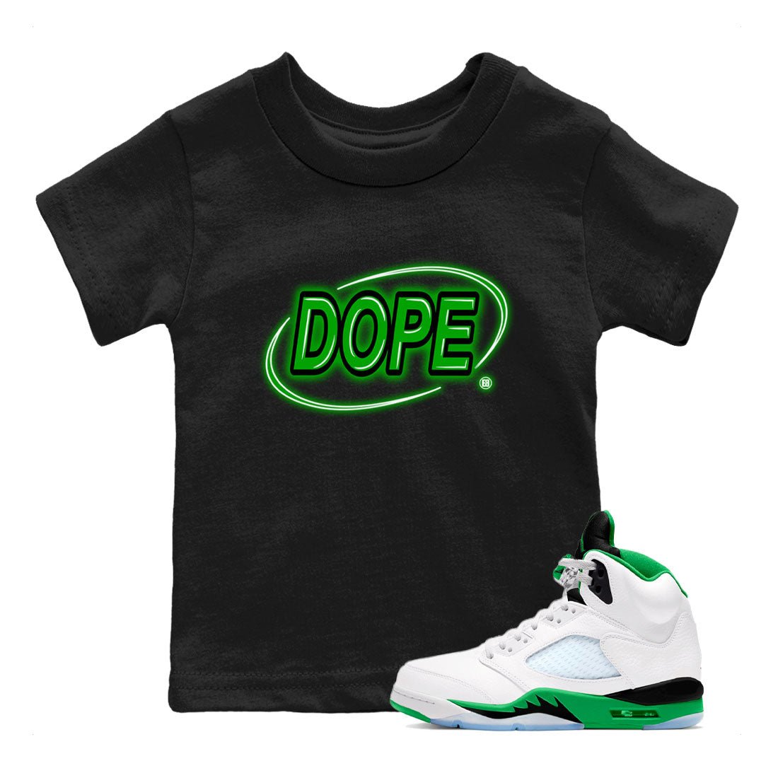 AJ5 Retro Lucky Green shirt to match jordans Dope Neon Sign sneaker tees Air Jordan 5 Lucky Green SNRT Sneaker Tees Baby Toddler Black 1 T-Shirt