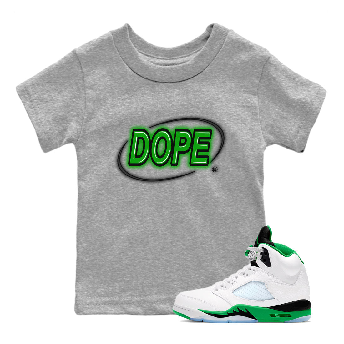 AJ5 Retro Lucky Green shirt to match jordans Dope Neon Sign sneaker tees Air Jordan 5 Lucky Green SNRT Sneaker Tees Baby Toddler Heather Grey 1 T-Shirt