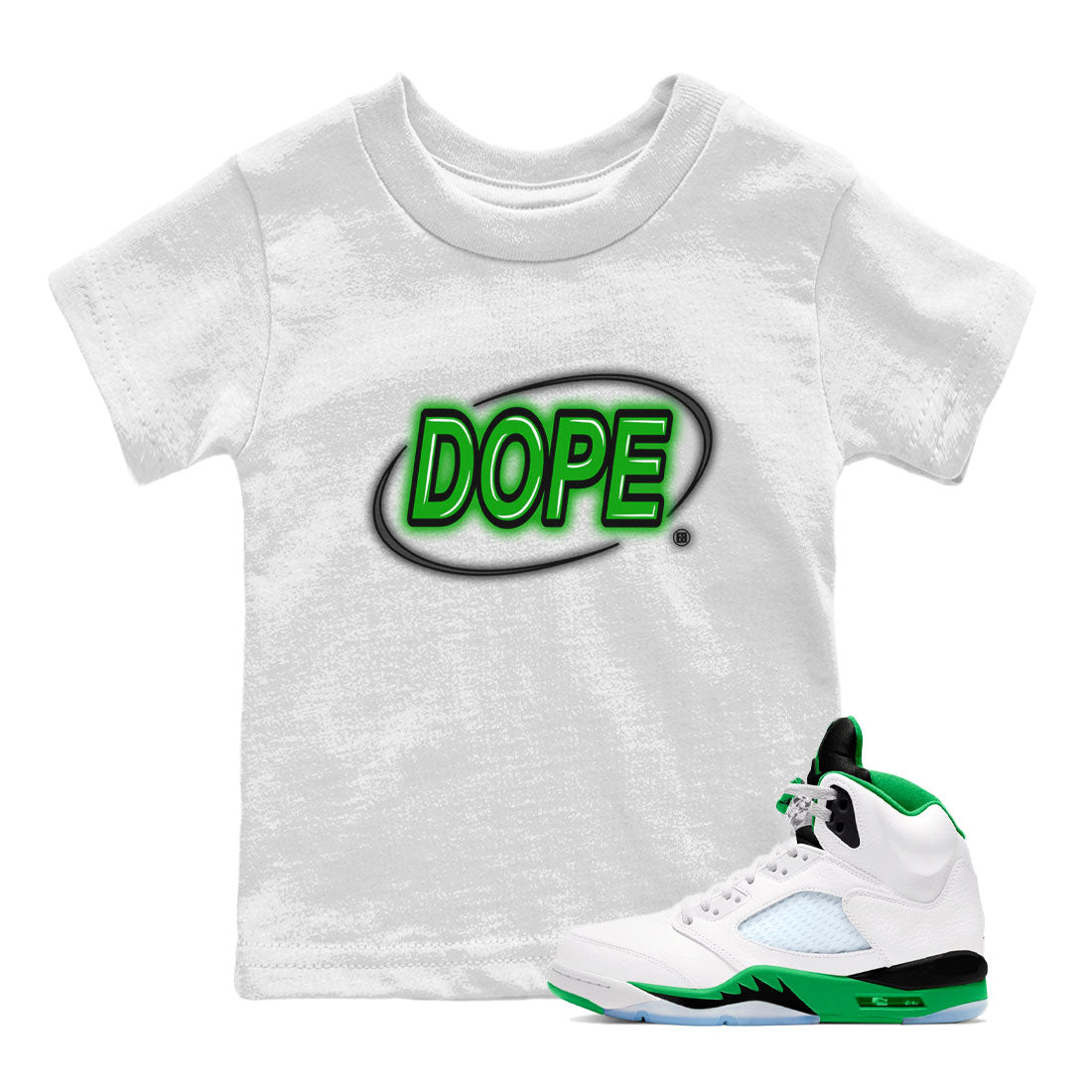 AJ5 Retro Lucky Green shirt to match jordans Dope Neon Sign sneaker tees Air Jordan 5 Lucky Green SNRT Sneaker Tees Baby Toddler White 1 T-Shirt