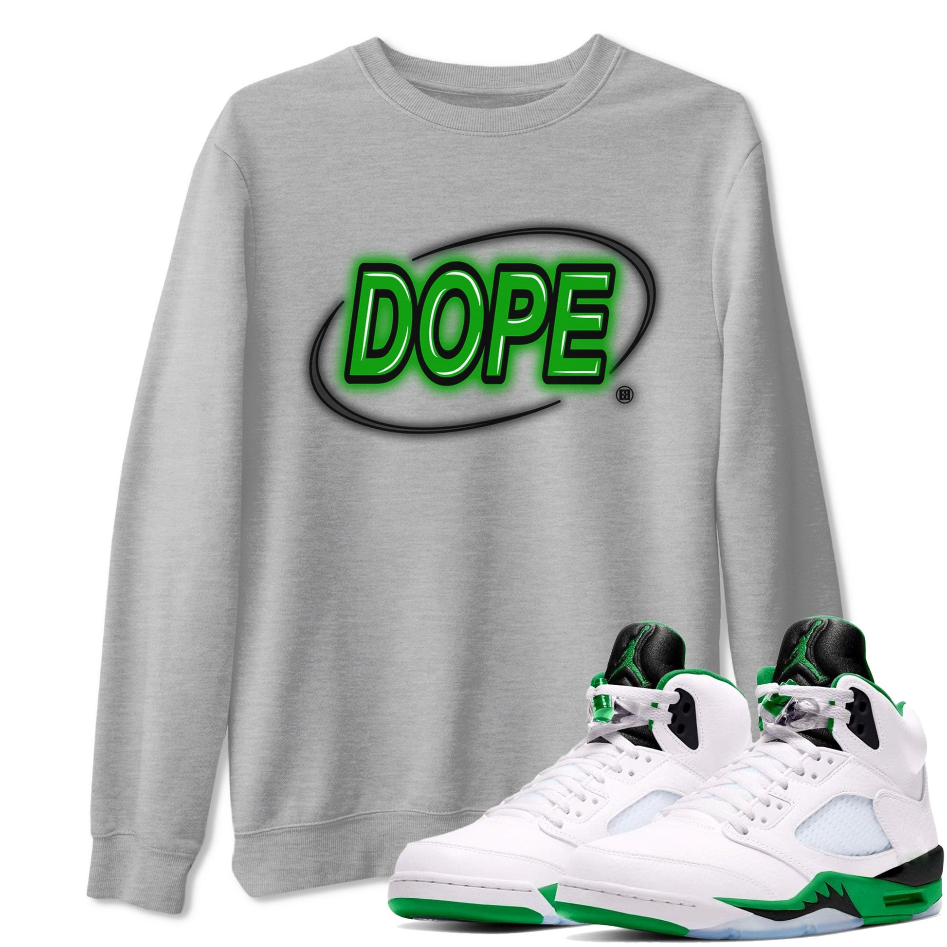 AJ5 Retro Lucky Green shirt to match jordans Dope Neon Sign sneaker tees Air Jordan 5 Lucky Green SNRT Sneaker Tees Unisex Heather Grey 1 T-Shirt