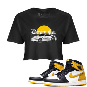 Air Jordan 1 Yellow Ochre shirt to match jordans Dream Car sneaker tees AJ1 Yellow Ochre SNRT Sneaker Release Tees Black 1 crop length shirt