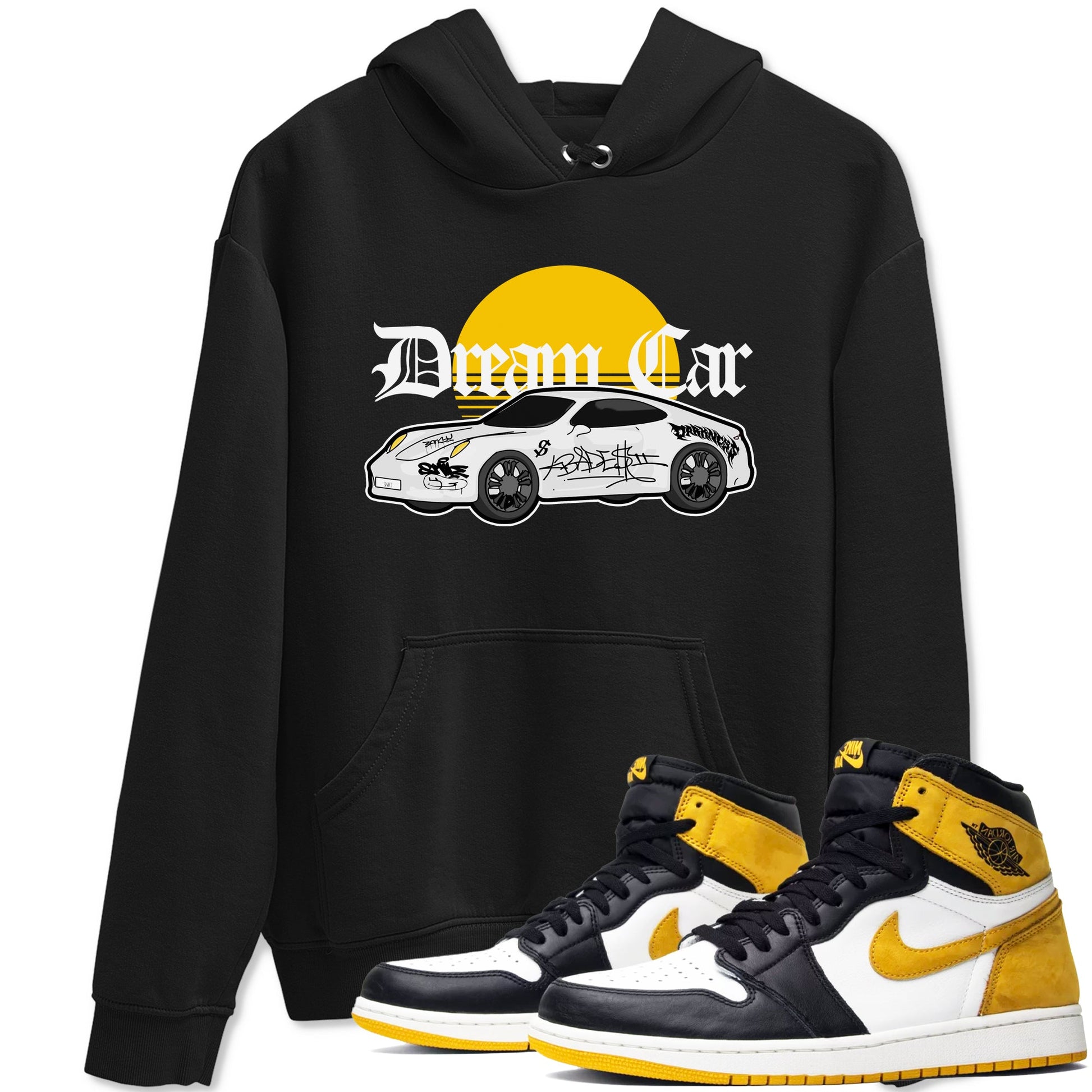 Air Jordan 1 Yellow Ochre shirt to match jordans Dream Car sneaker tees AJ1 Yellow Ochre SNRT Sneaker Release Tees unisex cotton Black 1 crew neck shirt