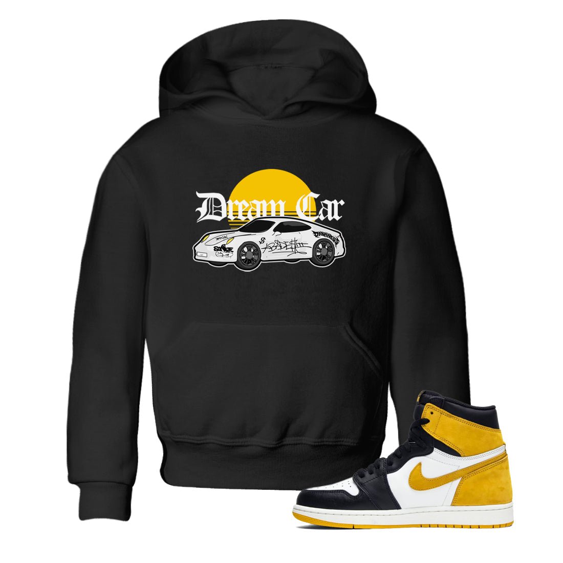 Air Jordan 1 Yellow Ochre shirt to match jordans Dream Car sneaker tees AJ1 Yellow Ochre SNRT sneaker release tees baby toddler Black 1 cotton Shirt
