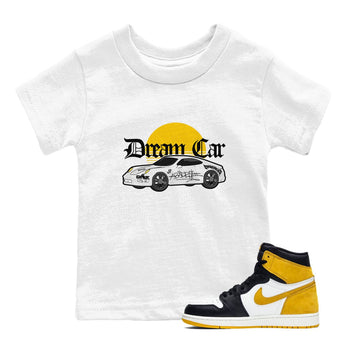 Air Jordan 1 Yellow Ochre shirt to match jordans Dream Car sneaker tees AJ1 Yellow Ochre SNRT sneaker release tees baby toddler White 1 cotton Shirt