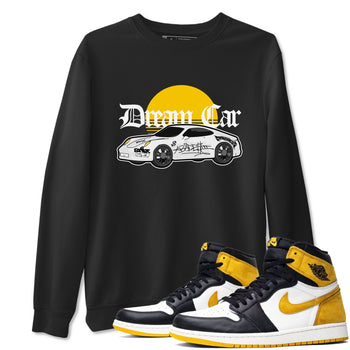 Air Jordan 1 Yellow Ochre shirt to match jordans Dream Car sneaker tees AJ1 Yellow Ochre SNRT Sneaker Release Tees unisex cotton Black 1 crew neck shirt