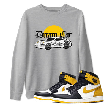 Air Jordan 1 Yellow Ochre shirt to match jordans Dream Car sneaker tees AJ1 Yellow Ochre SNRT Sneaker Release Tees unisex cotton Heather Grey 1 crew neck shirt