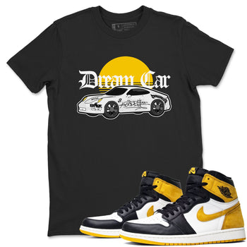 Air Jordan 1 Yellow Ochre shirt to match jordans Dream Car sneaker tees AJ1 Yellow Ochre SNRT Sneaker Release Tees unisex cotton Black 1 crew neck shirt