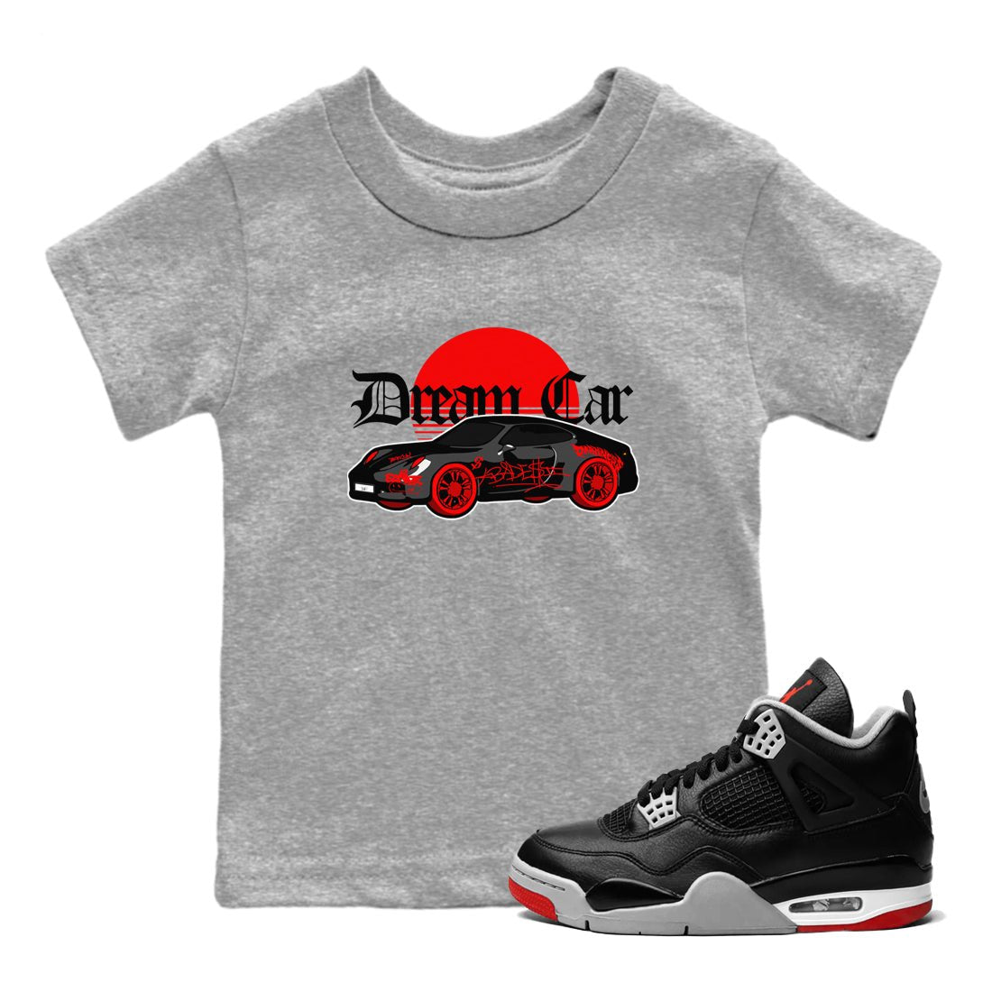 Air Jordan 4 Bred Reimagined shirt to match jordans Dream Car sneaker tees AJ4 Bred Reimagined SNRT sneaker release tees baby toddler Heather Grey 1 cotton Shirt
