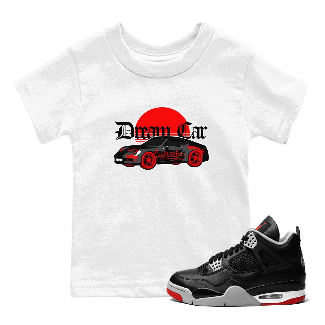Air Jordan 4 Bred Reimagined shirt to match jordans Dream Car sneaker tees AJ4 Bred Reimagined SNRT sneaker release tees baby toddler White 1 cotton Shirt