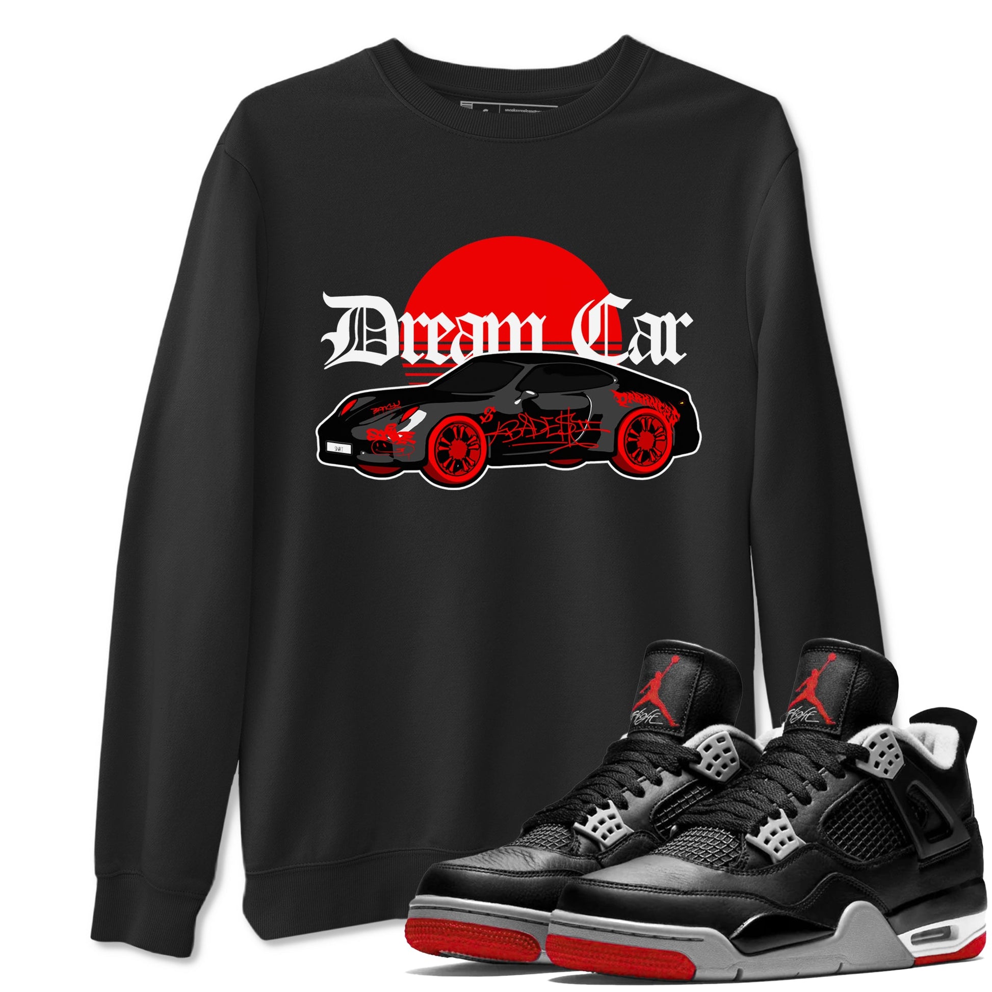 Air Jordan 4 Bred Reimagined shirt to match jordans Dream Car sneaker tees AJ4 Bred Reimagined SNRT Sneaker Release Tees unisex cotton Black 1 crew neck shirt