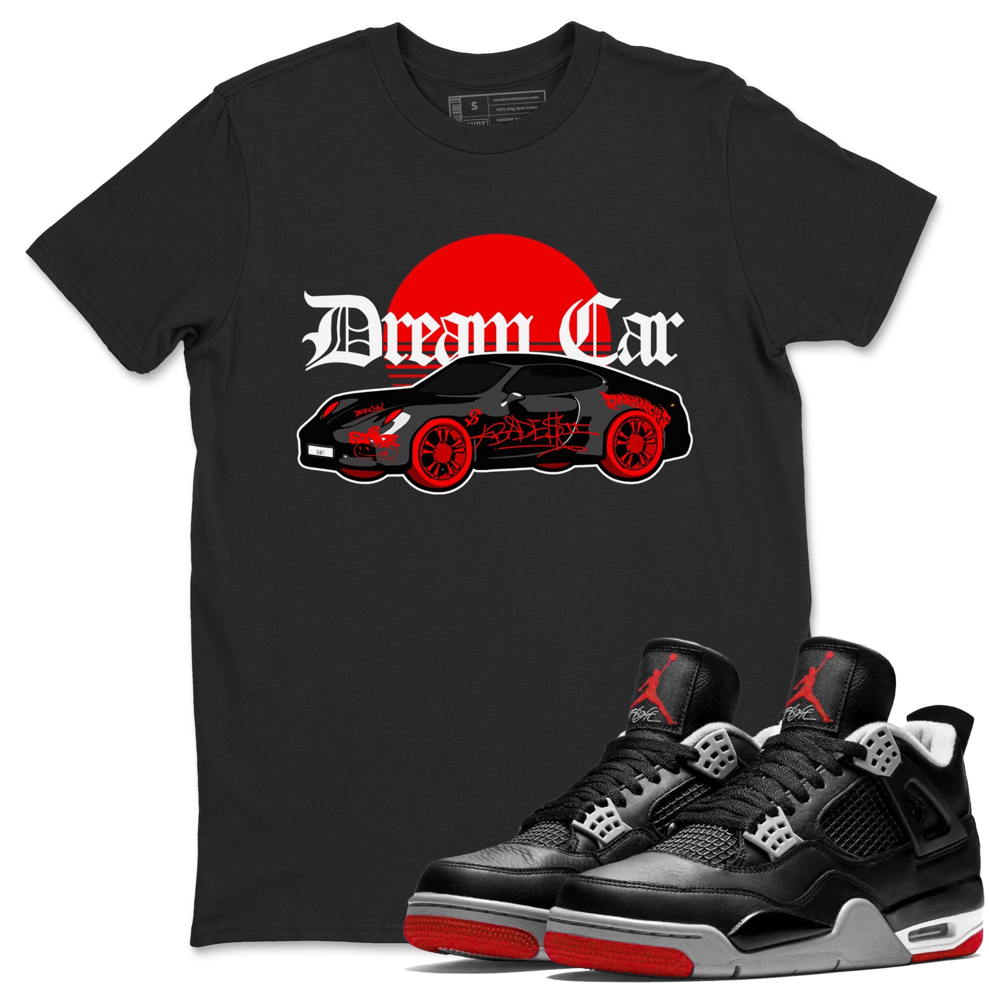 Air Jordan 4 Bred Reimagined shirt to match jordans Dream Car sneaker tees AJ4 Bred Reimagined SNRT Sneaker Release Tees unisex cotton Black 1 crew neck shirt