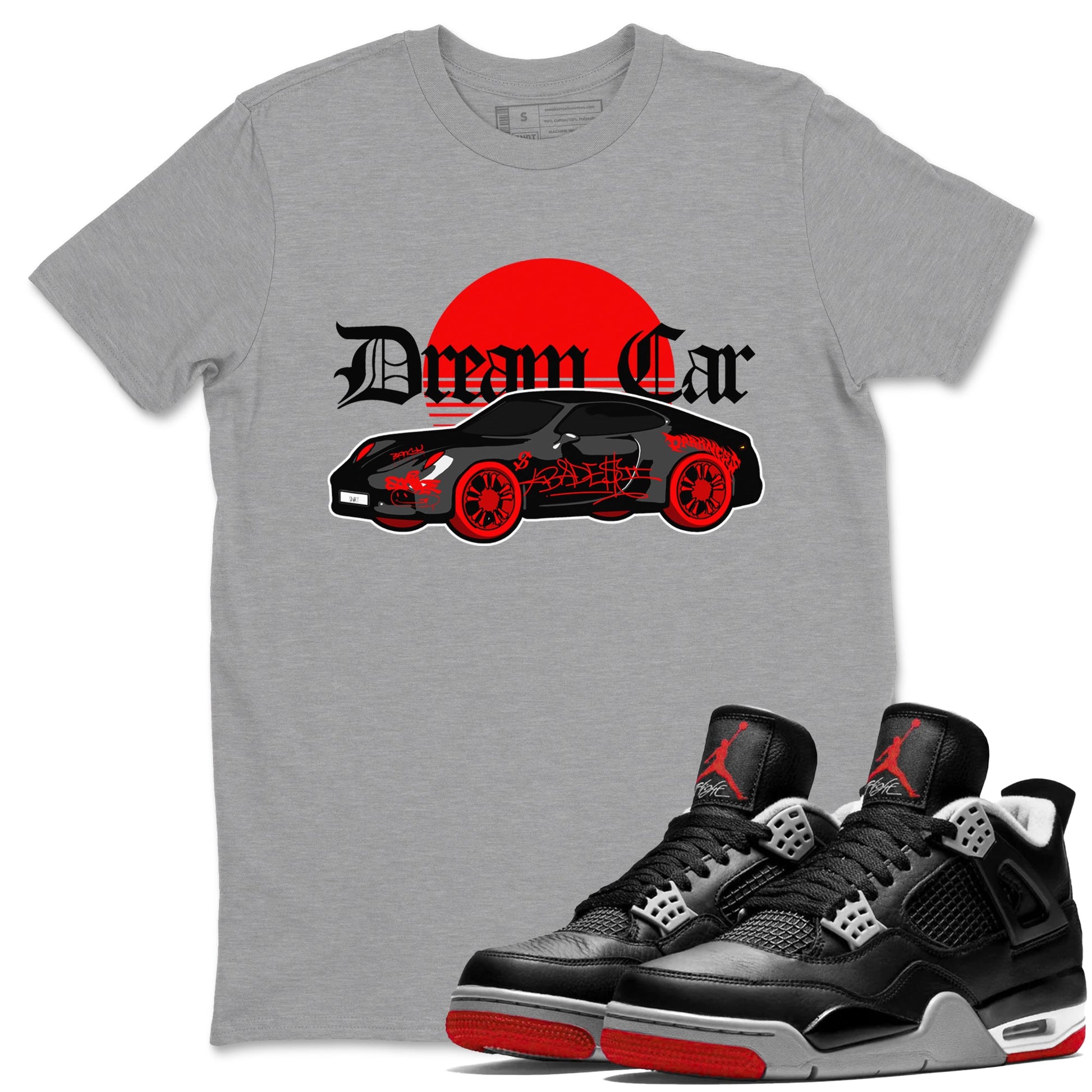 Air Jordan 4 Bred Reimagined shirt to match jordans Dream Car sneaker tees AJ4 Bred Reimagined SNRT Sneaker Release Tees unisex cotton Heather Grey 1 crew neck shirt