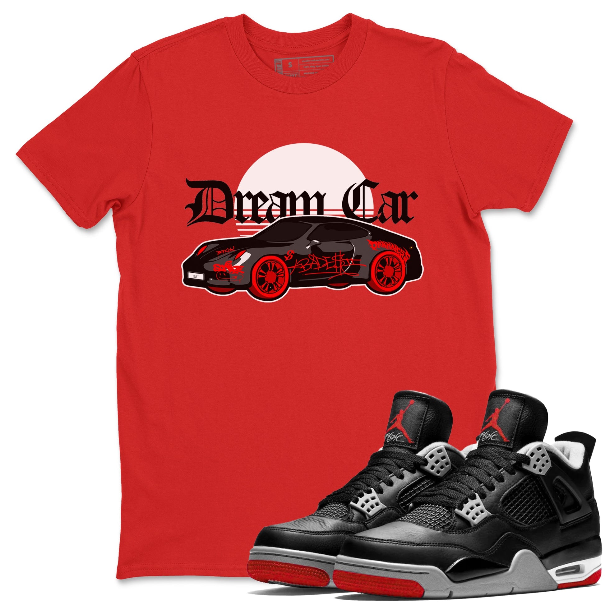 Air Jordan 4 Bred Reimagined shirt to match jordans Dream Car sneaker tees AJ4 Bred Reimagined SNRT Sneaker Release Tees unisex cotton Red 1 crew neck shirt