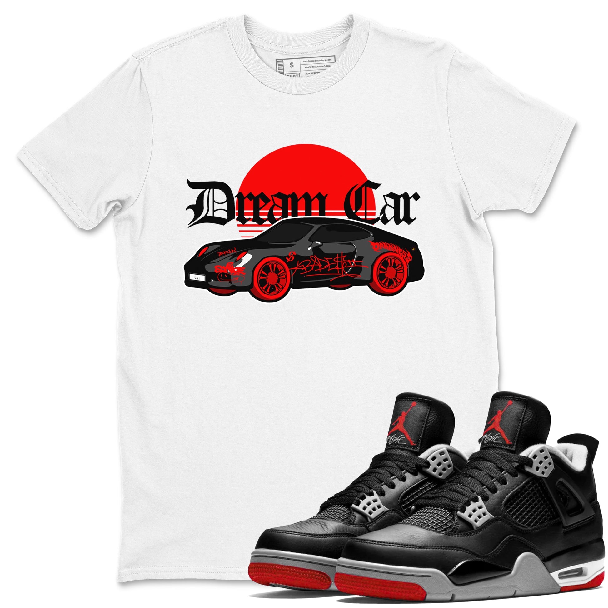 Air Jordan 4 Bred Reimagined shirt to match jordans Dream Car sneaker tees AJ4 Bred Reimagined SNRT Sneaker Release Tees unisex cotton White 1 crew neck shirt