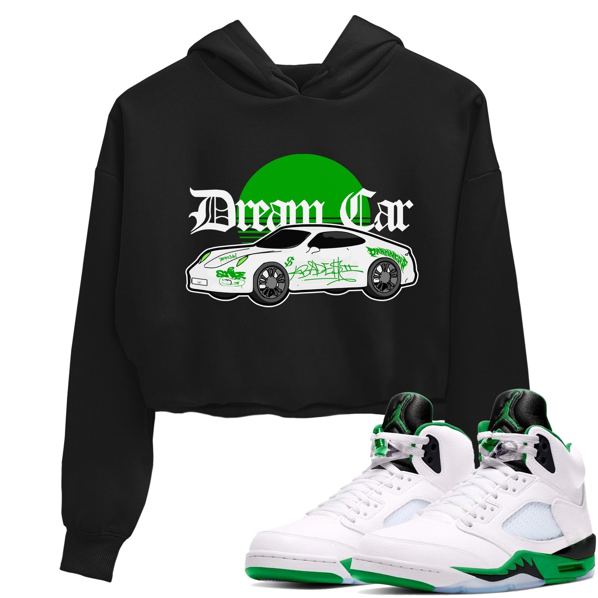 Air Jordan 5 Lucky Green shirt to match jordans Dream Car sneaker tees AJ5 Lucky Green SNRT Sneaker Release Tees Black 1 crop length shirt