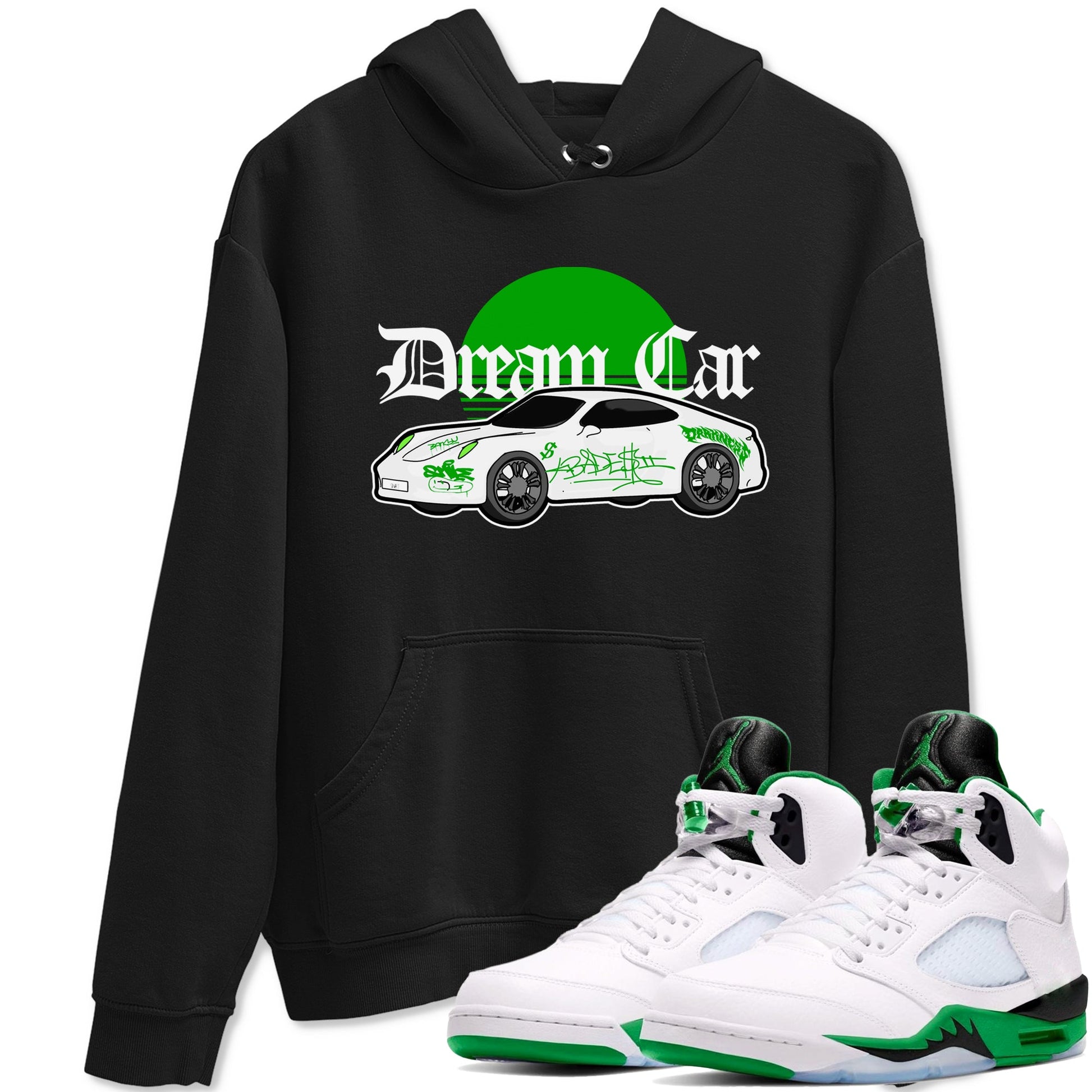 Air Jordan 5 Lucky Green shirt to match jordans Dream Car sneaker tees AJ5 Lucky Green SNRT Sneaker Release Tees unisex cotton Black 1 crew neck shirt