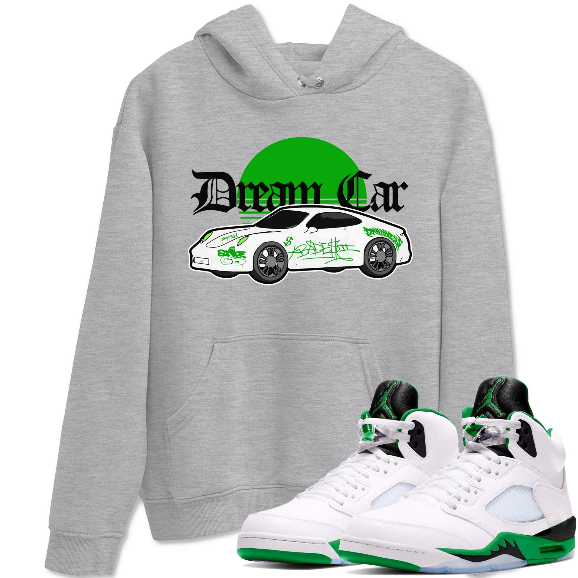 Air Jordan 5 Lucky Green shirt to match jordans Dream Car sneaker tees AJ5 Lucky Green SNRT Sneaker Release Tees unisex cotton Heather Grey 1 crew neck shirt