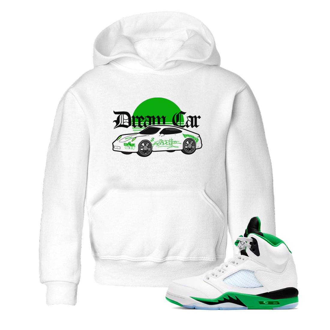 Air Jordan 5 Lucky Green shirt to match jordans Dream Car sneaker tees AJ5 Lucky Green SNRT sneaker release tees baby toddler White 1 cotton Shirt