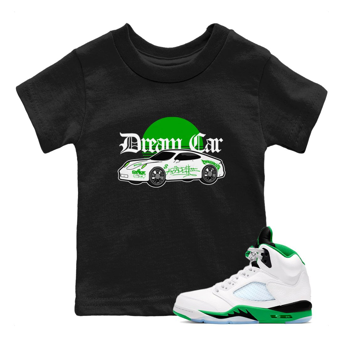 Air Jordan 5 Lucky Green shirt to match jordans Dream Car sneaker tees AJ5 Lucky Green SNRT sneaker release tees baby toddler Black 1 cotton Shirt