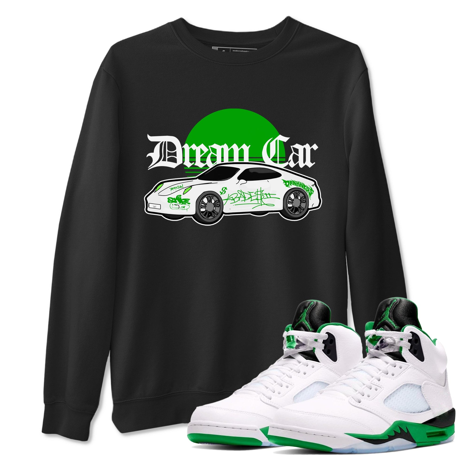 Air Jordan 5 Lucky Green shirt to match jordans Dream Car sneaker tees AJ5 Lucky Green SNRT Sneaker Release Tees unisex cotton Black 1 crew neck shirt