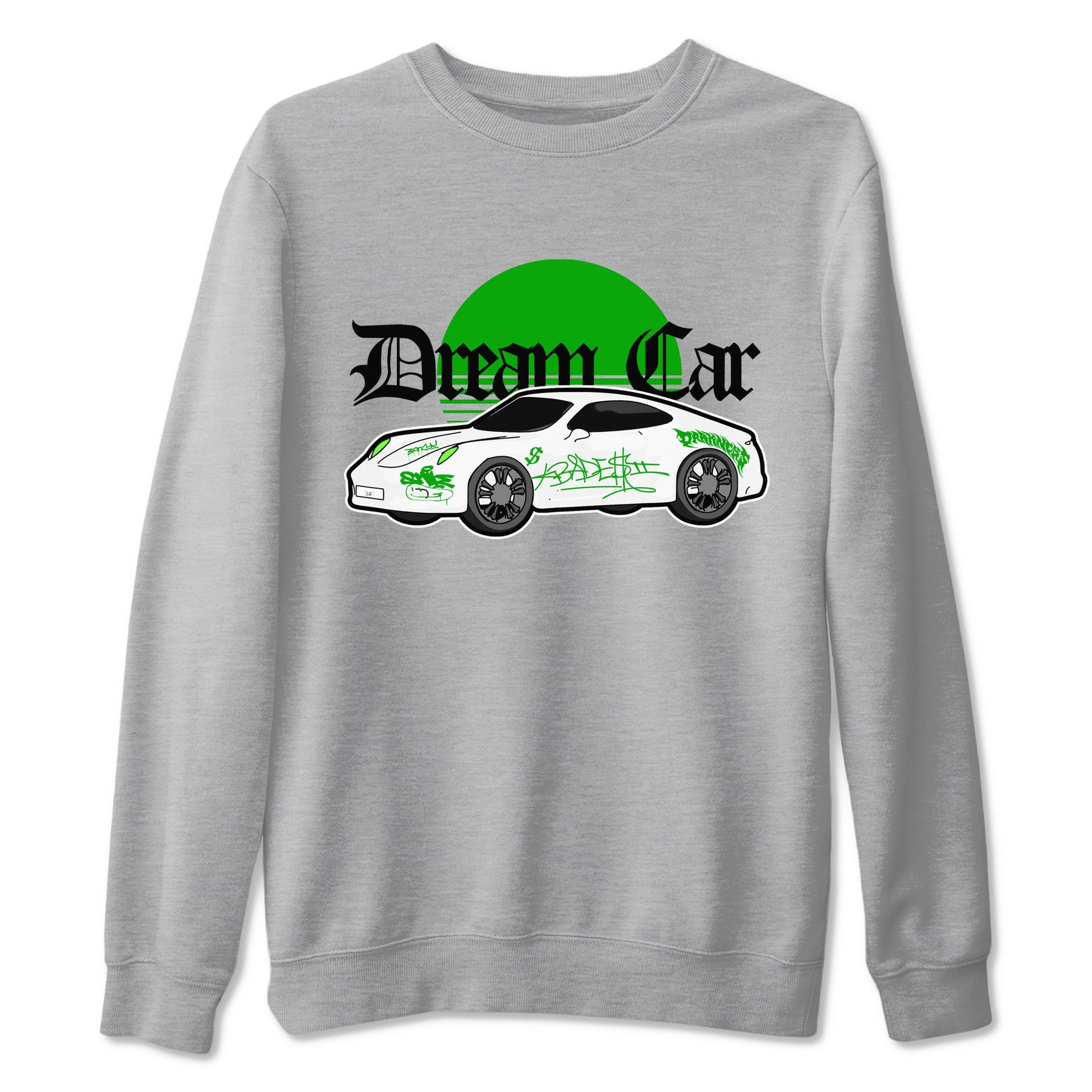 Air Jordan 5 Lucky Green shirt to match jordans Dream Car sneaker tees AJ5 Lucky Green SNRT Sneaker Release Tees unisex cotton Heather Grey 2 crew neck shirt