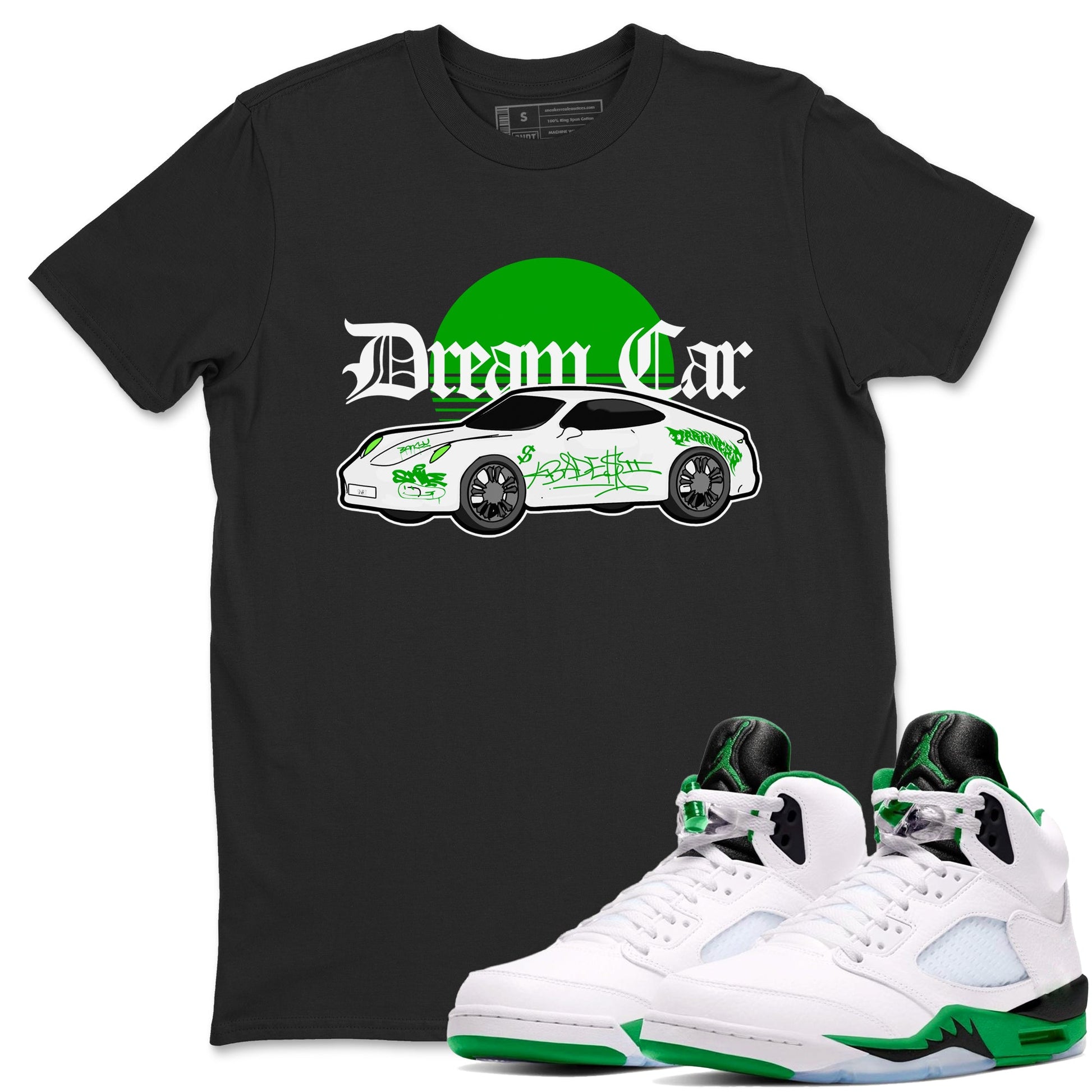 Air Jordan 5 Lucky Green shirt to match jordans Dream Car sneaker tees AJ5 Lucky Green SNRT Sneaker Release Tees unisex cotton Black 1 crew neck shirt