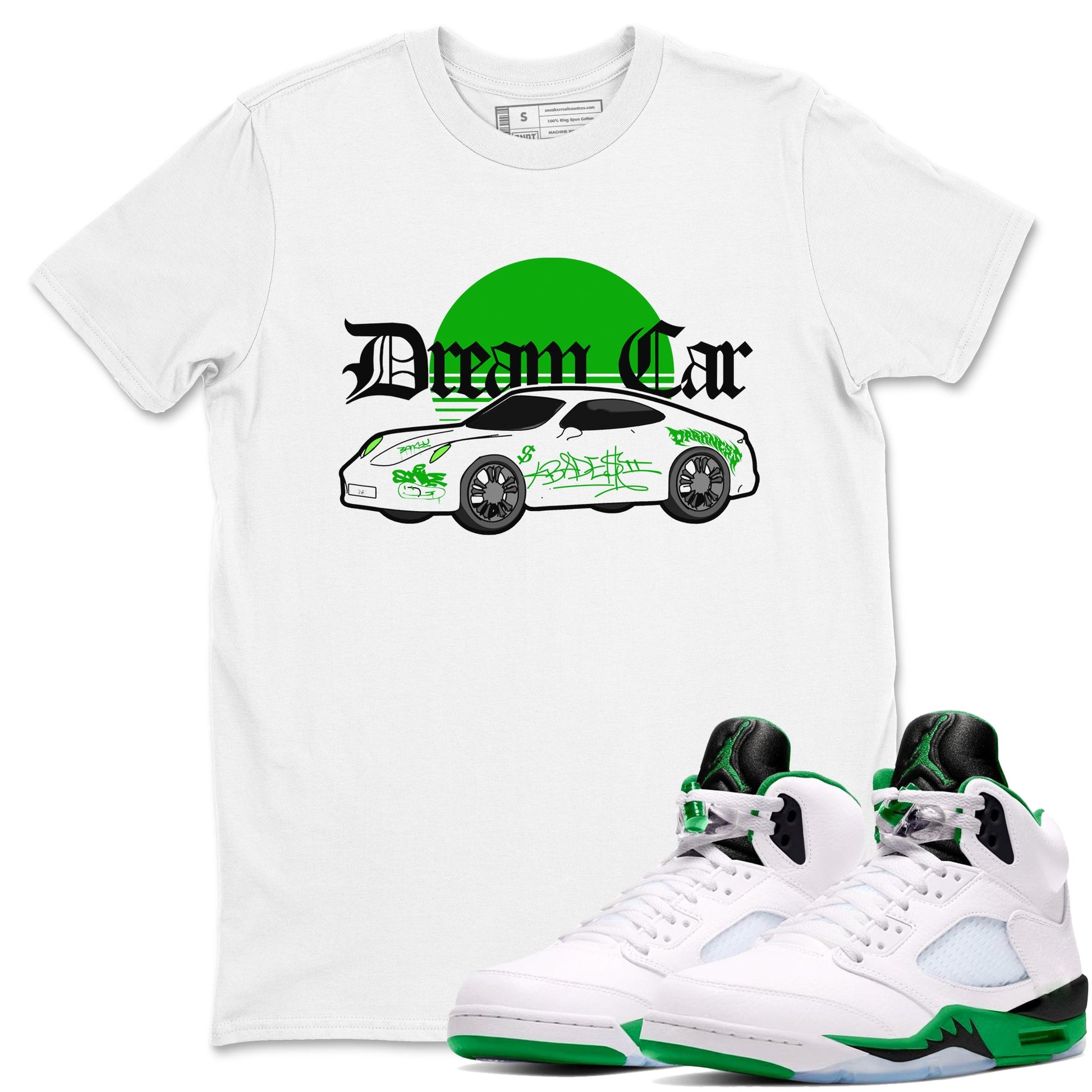 Air Jordan 5 Lucky Green shirt to match jordans Dream Car sneaker tees AJ5 Lucky Green SNRT Sneaker Release Tees unisex cotton White 1 crew neck shirt