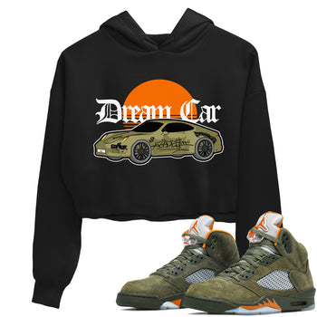 Air Jordan 5 Olive shirt to match jordans Dream Car sneaker tees AJ5 Olive SNRT Sneaker Release Tees Black 1 crop length shirt