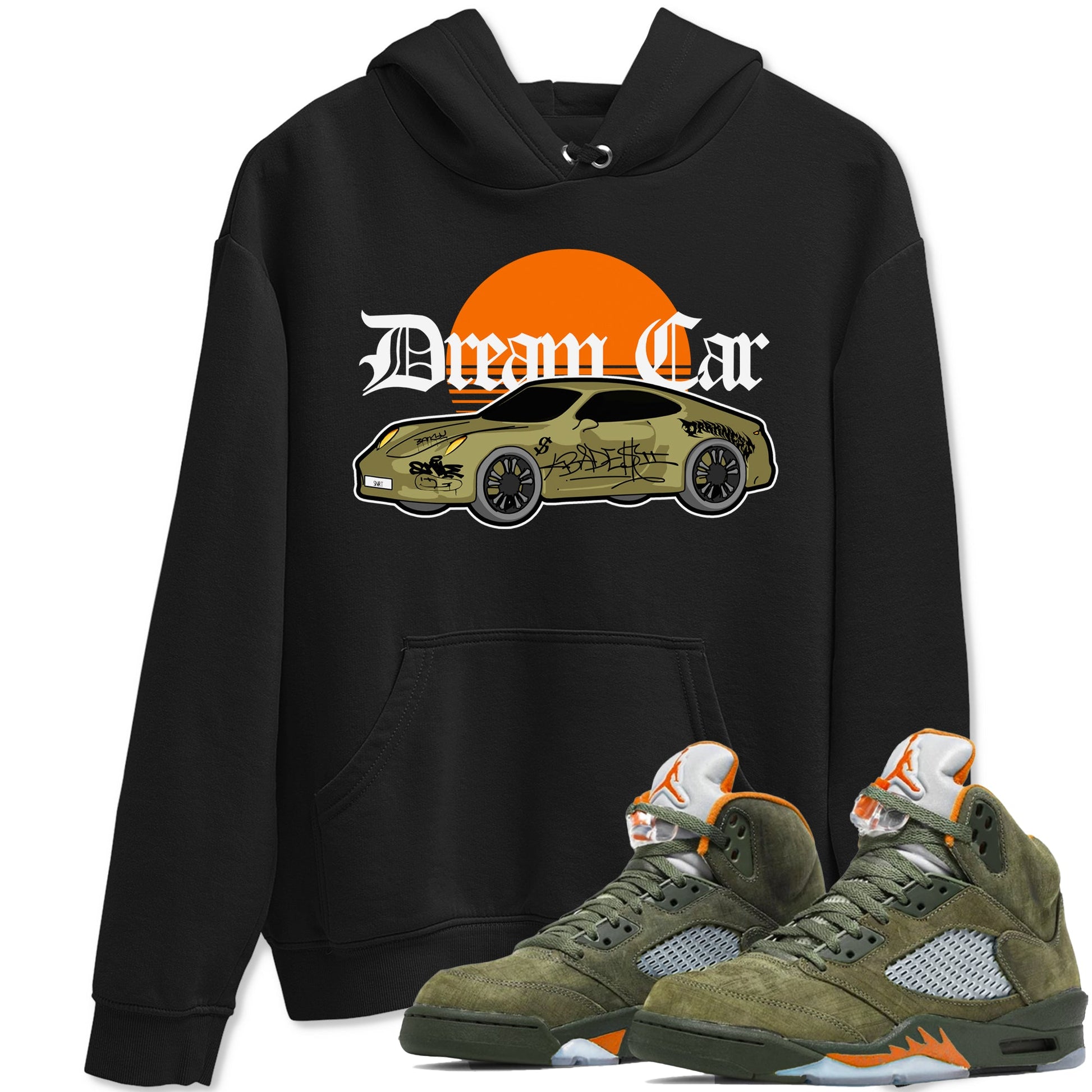 Air Jordan 5 Olive shirt to match jordans Dream Car sneaker tees AJ5 Olive SNRT Sneaker Release Tees unisex cotton Black 1 crew neck shirt