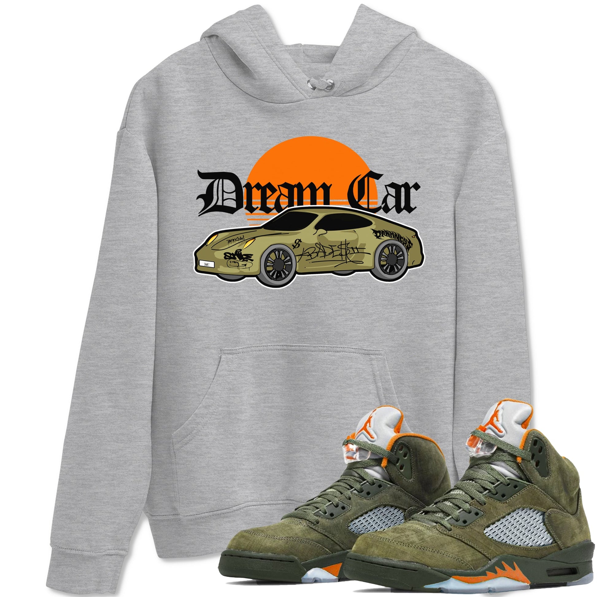 Air Jordan 5 Olive shirt to match jordans Dream Car sneaker tees AJ5 Olive SNRT Sneaker Release Tees unisex cotton Heather Grey 1 crew neck shirt