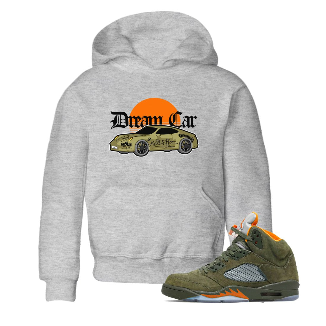 Air Jordan 5 Olive shirt to match jordans Dream Car sneaker tees AJ5 Olive SNRT sneaker release tees baby toddler Heather Grey 1 cotton Shirt
