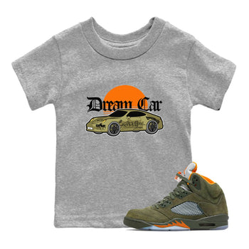 Air Jordan 5 Olive shirt to match jordans Dream Car sneaker tees AJ5 Olive SNRT sneaker release tees baby toddler Heather Grey 1 cotton Shirt