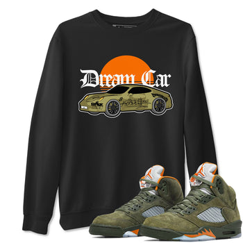 Air Jordan 5 Olive shirt to match jordans Dream Car sneaker tees AJ5 Olive SNRT Sneaker Release Tees unisex cotton Black 1 crew neck shirt