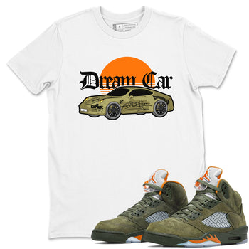 Air Jordan 5 Olive shirt to match jordans Dream Car sneaker tees AJ5 Olive SNRT Sneaker Release Tees unisex cotton White 1 crew neck shirt