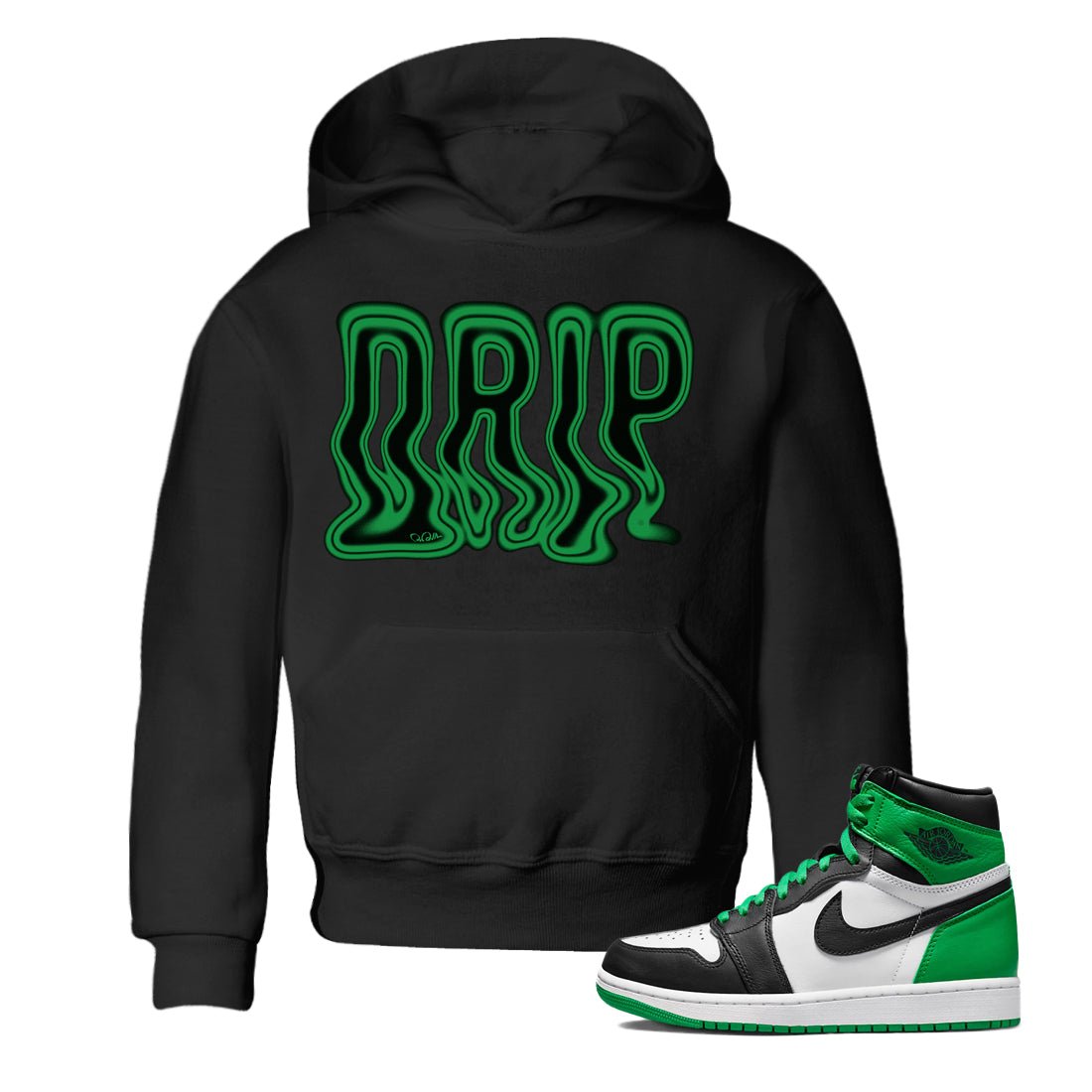 Air Jordan 1 Celtics Sneaker Match Tees Drip Sneaker Tees AJ1 High OG Lucky Green Sneaker Release Tees Kids Shirts Black 1