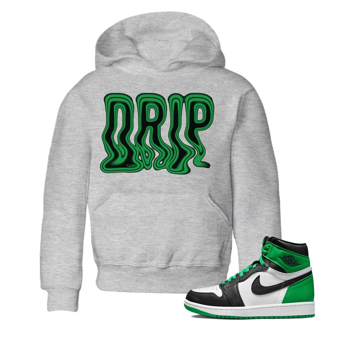 Air Jordan 1 Celtics Sneaker Match Tees Drip Sneaker Tees AJ1 High OG Lucky Green Sneaker Release Tees Kids Shirts Heather Grey 1