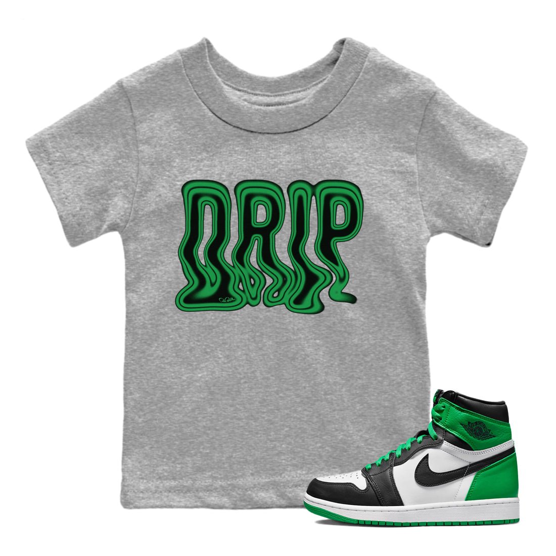 Air Jordan 1 Celtics Sneaker Match Tees Drip Sneaker Tees AJ1 High OG Lucky Green Sneaker Release Tees Kids Shirts Heather Grey 1