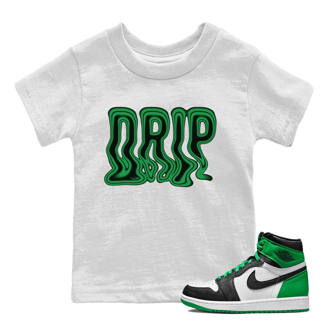 Air Jordan 1 Celtics Sneaker Match Tees Drip Sneaker Tees AJ1 High OG Lucky Green Sneaker Release Tees Kids Shirts White 1