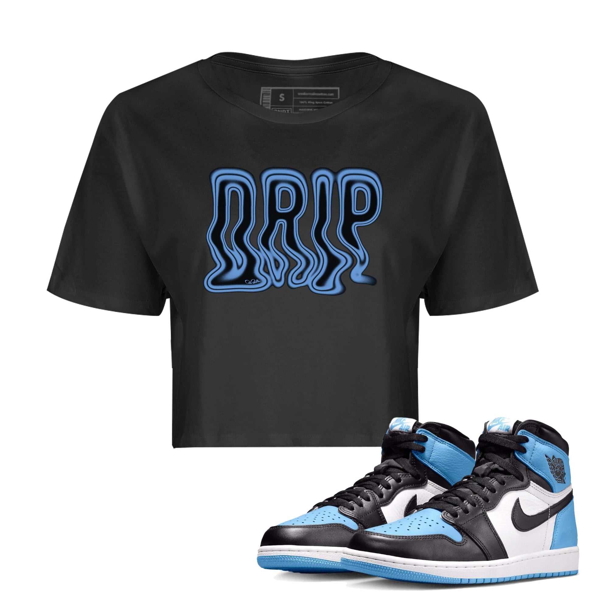 Air Jordan 1 Retro High OG UNC Toe Shirt to match Jordans Drip Sneaker Tees 1s UNC Toe SNRT Sneaker Release Tees Crop T-Shirts Black 1