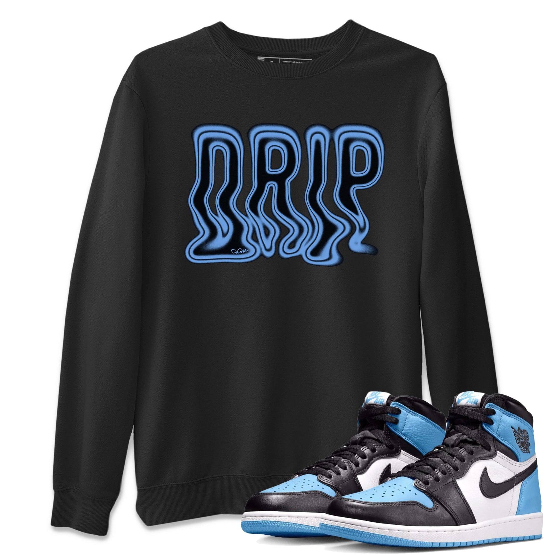 Air Jordan 1 UNC Toe Drip Crew Neck Sneaker Tees AJ1 OG High UNC Toe Sneaker T-Shirts Washing and Care Tip