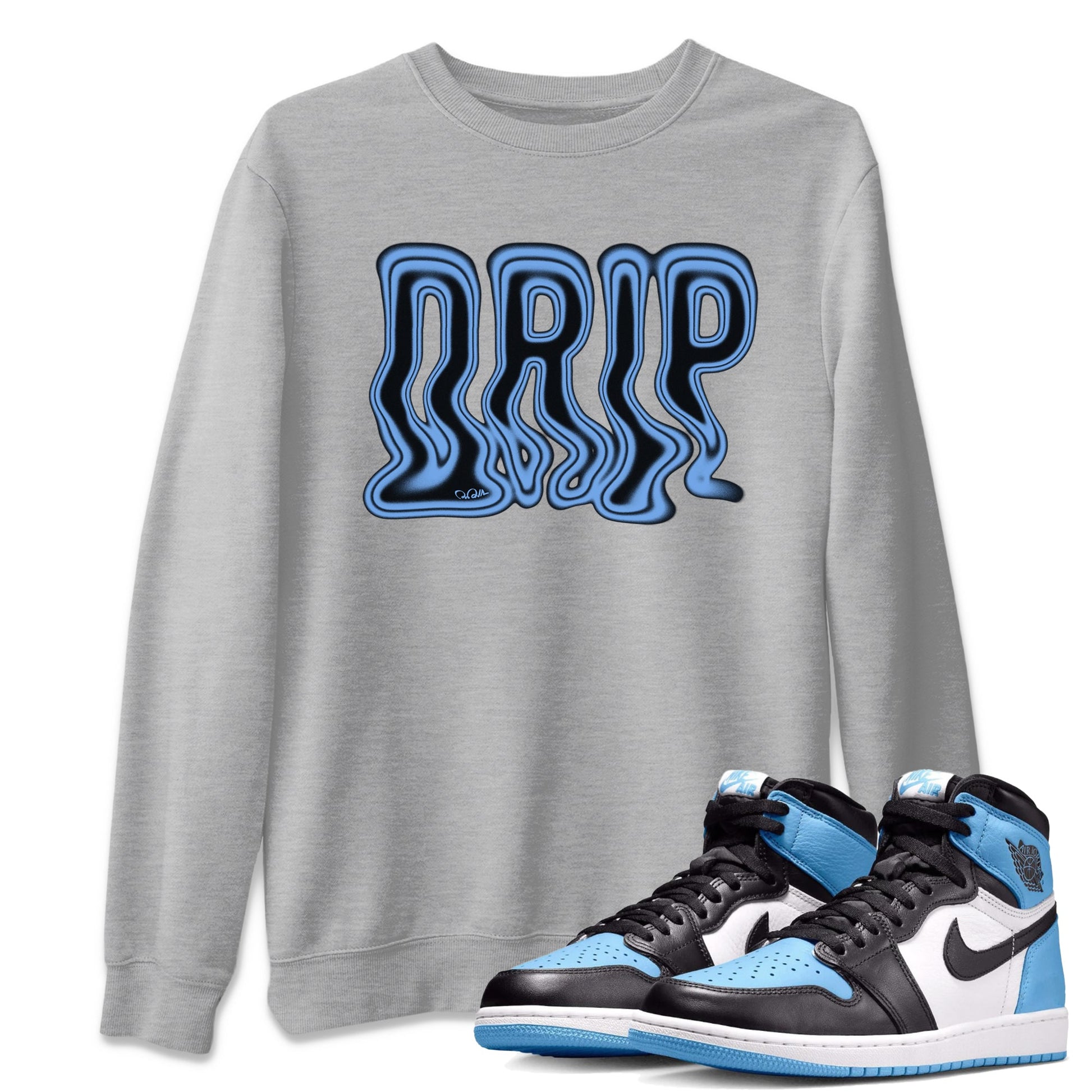 Air Jordan 1 Retro High OG UNC Toe Shirt to match Jordans Drip Sneaker Tees 1s UNC Toe SNRT Sneaker Release Tees Crew Neck T-Shirts Heather Grey 1